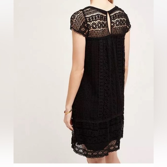 Anthropologie Maeve Ruby Black Crochet Elegant Black Mini Dress Size S Small - Picture 3 of 11